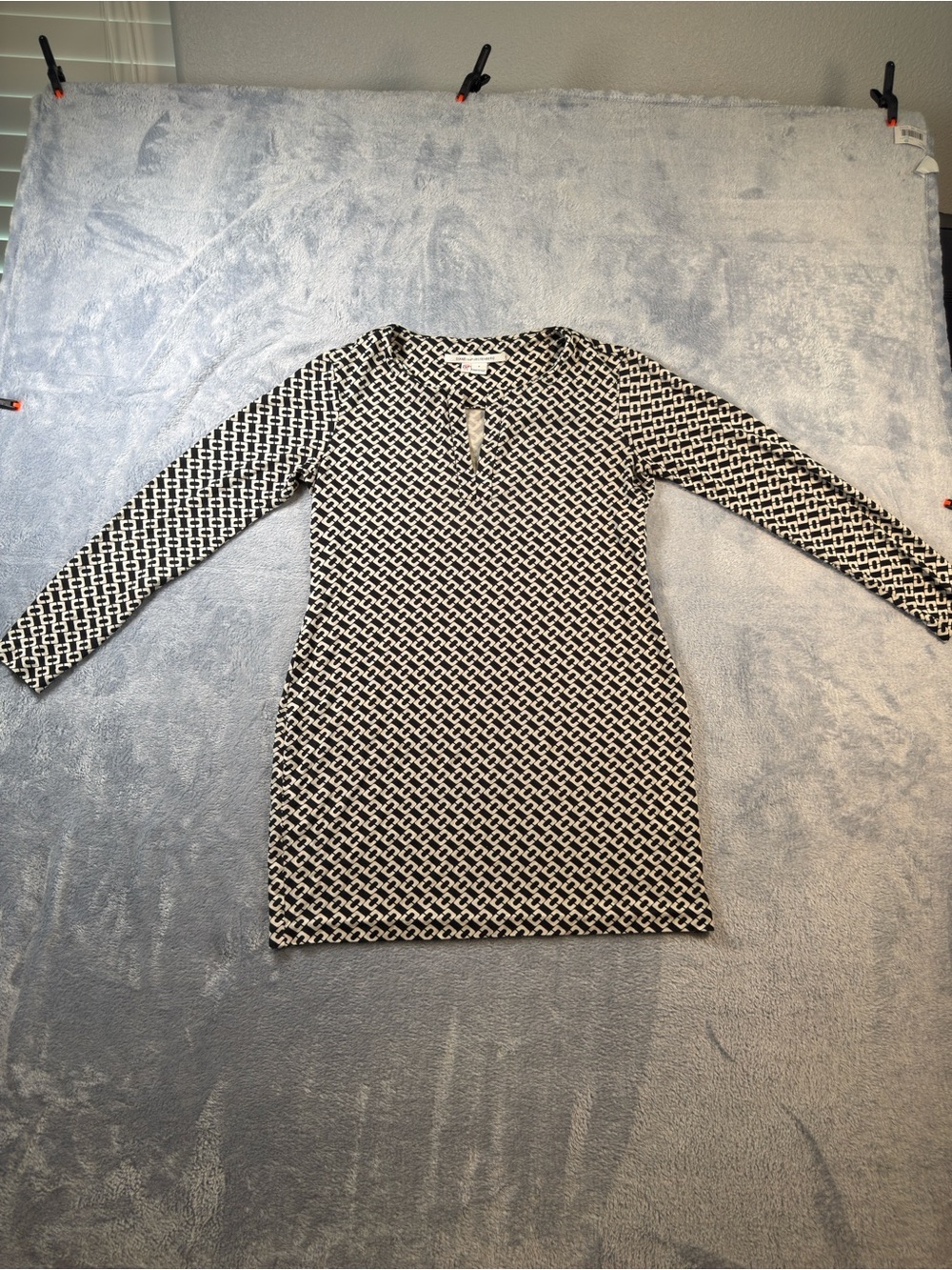 Diane Von Furstenberg Black and White Geometric Long Sleeve Dress#3232